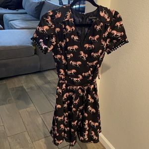 Fun, black casual dress with pink circus ponies